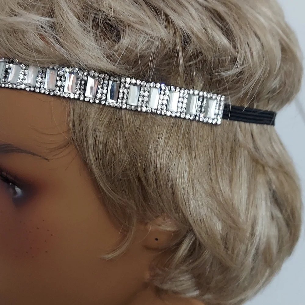 Emerald & Round Cut Crystal Bridal Gunmetal Headband